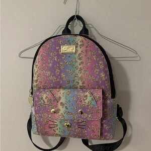 Betsey Johnson Pastel Rainbow Glitter Leopard Cat Mini Backpack